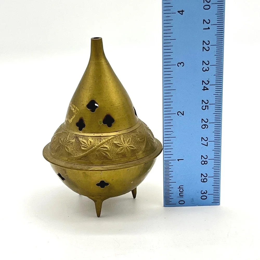 Vintage Brass Incense Burner Holder Ornate Metal Pedestal Tripod Legs - Picture 4 of 6